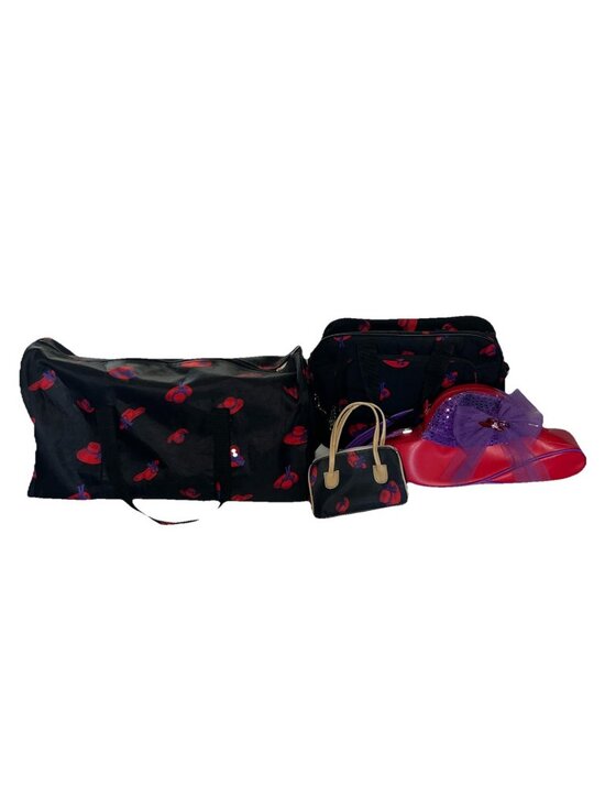 Red Hat Society Handbags - Red Hat Society 4 pc set tote shoulder bag toiletry hand Blk w/Red/Purple hats